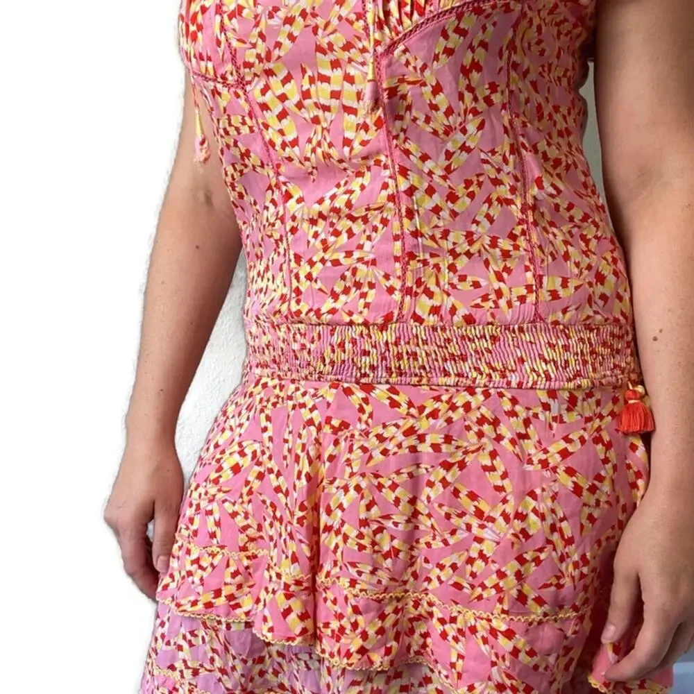Poupette St. Barth Hot Pink Drop Waist Tasseled Dress Size Medium